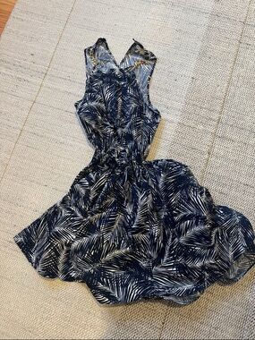 MICHAEL Michael Kors Navy and White Palm-Print Mini Dress
